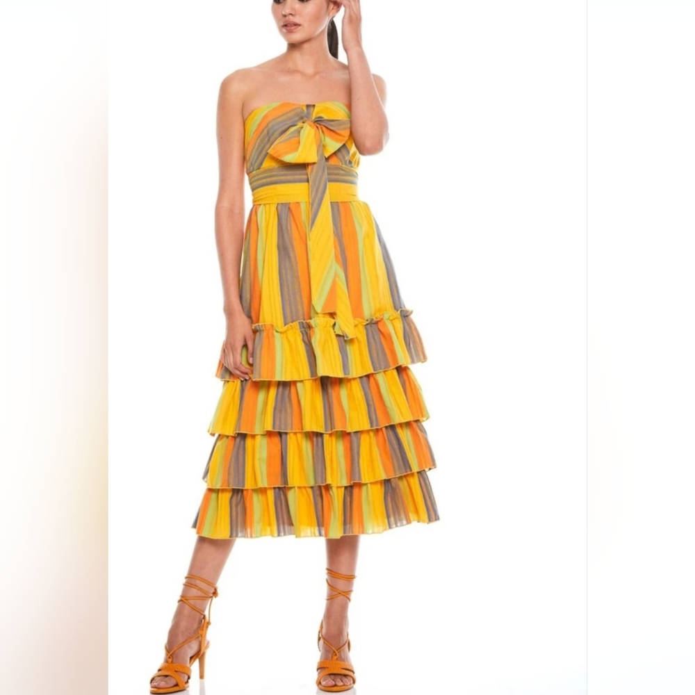 La Maison Talulah Strapless Imperial Midi Dress Tiered Multicolored Summer Dress